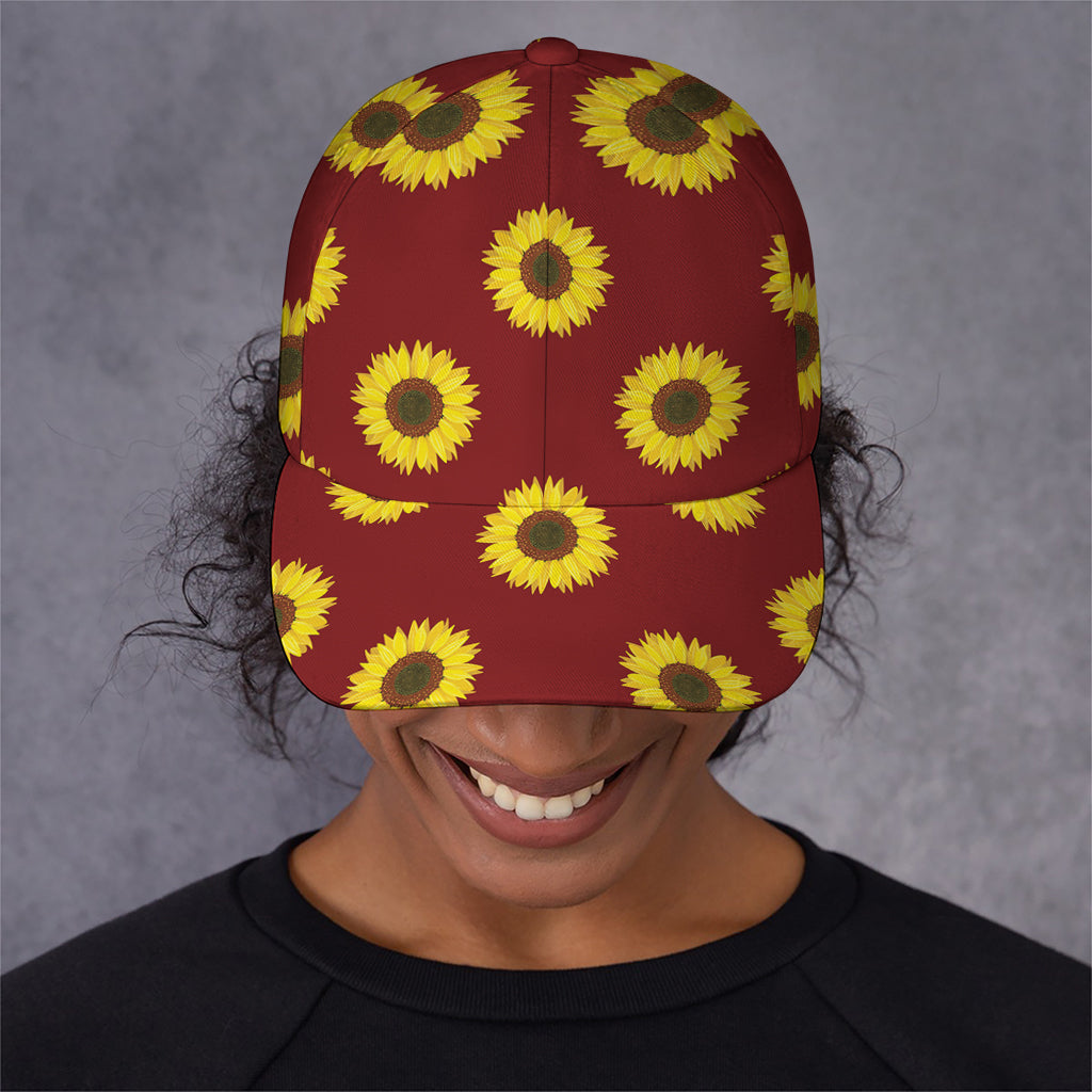 Burgundy Sunflower Pattern Print Baseball Cap