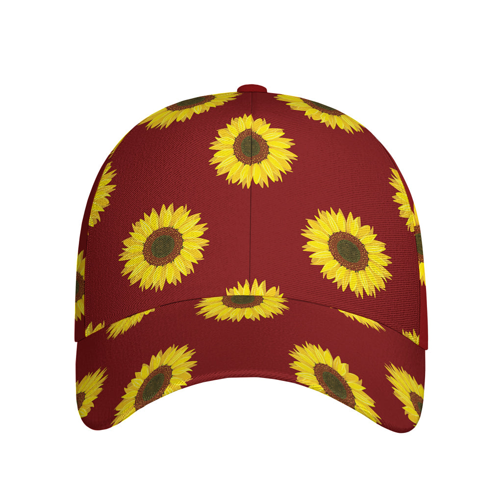 Burgundy Sunflower Pattern Print Baseball Cap