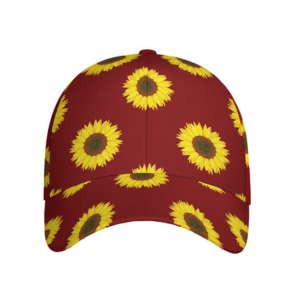 Burgundy Sunflower Pattern Print Baseball Cap
