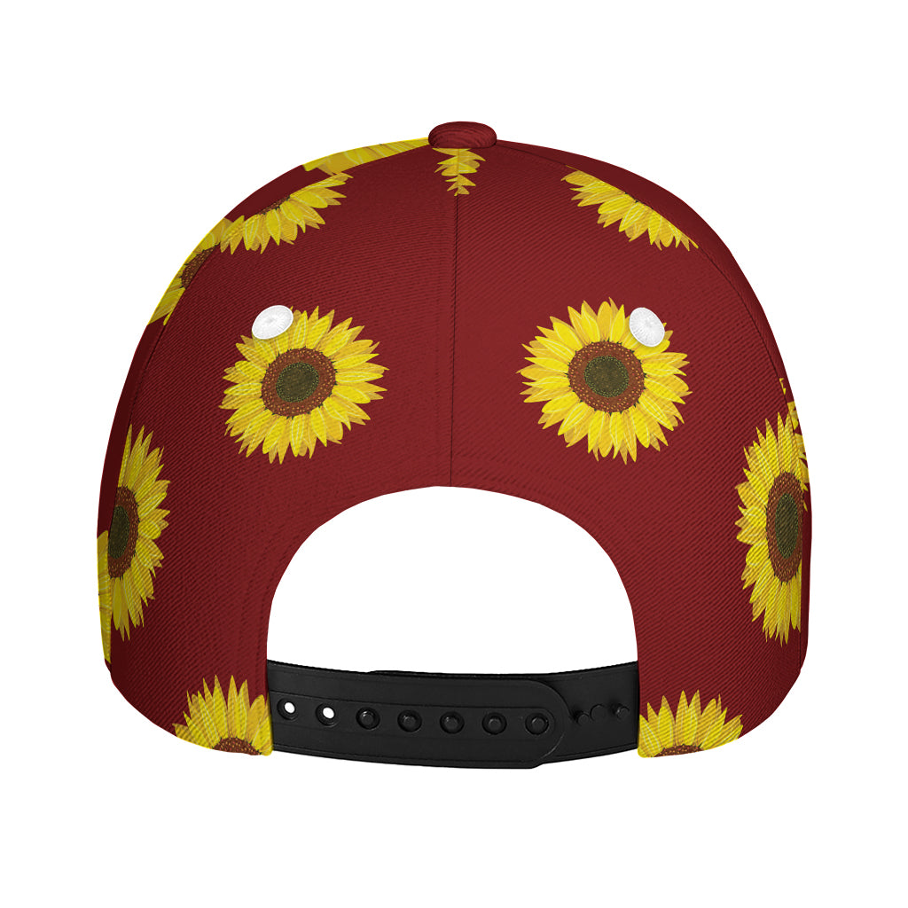 Burgundy Sunflower Pattern Print Baseball Cap