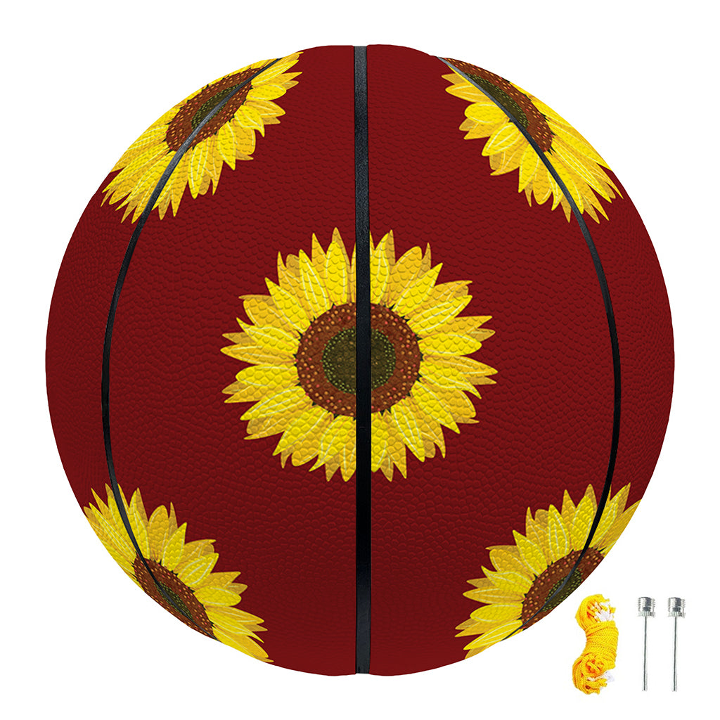 Burgundy Sunflower Pattern Print Basketball