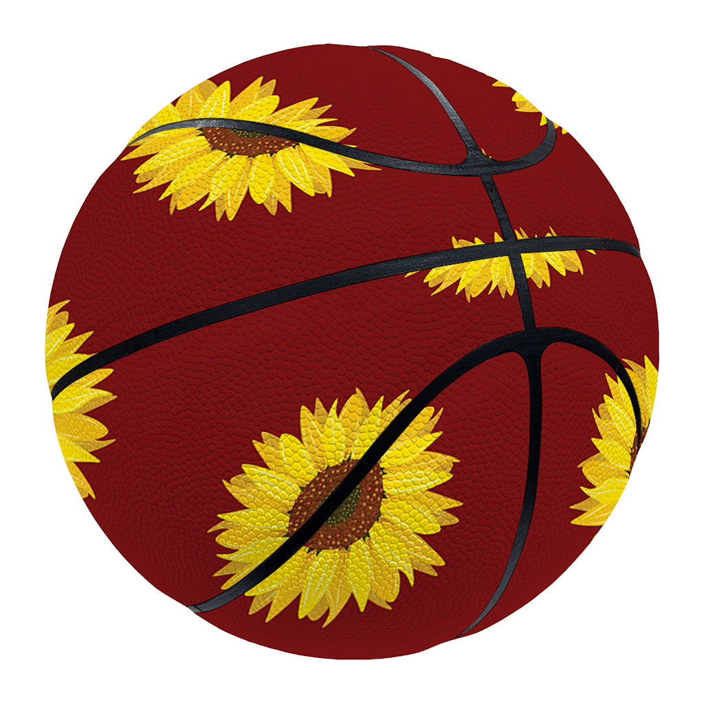 Burgundy Sunflower Pattern Print Basketball