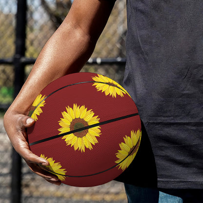 Burgundy Sunflower Pattern Print Basketball
