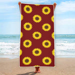 Burgundy Sunflower Pattern Print Beach Towel