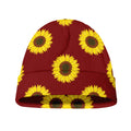Burgundy Sunflower Pattern Print Beanie
