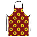 Burgundy Sunflower Pattern Print Bib Apron With Pocket
