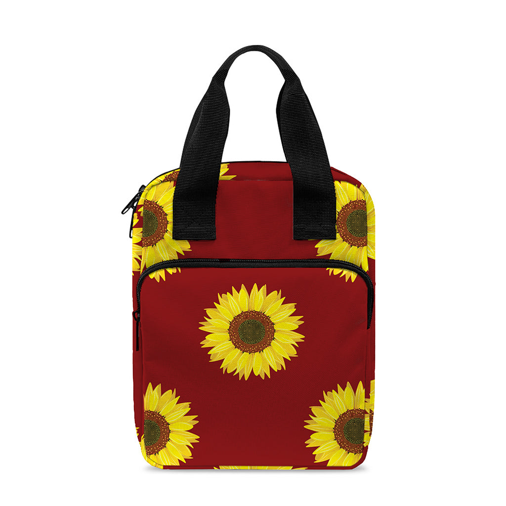 Burgundy Sunflower Pattern Print Bible Tote Bag