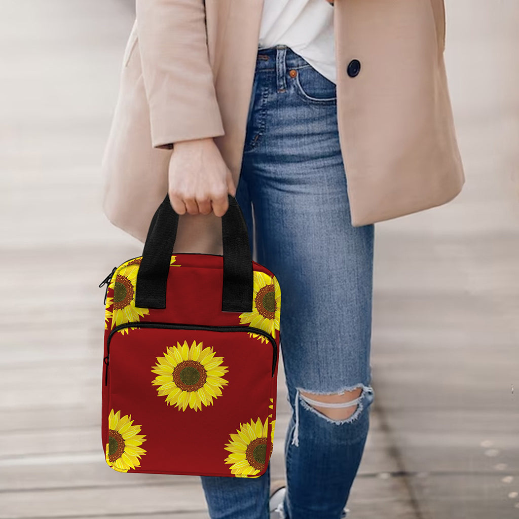 Burgundy Sunflower Pattern Print Bible Tote Bag