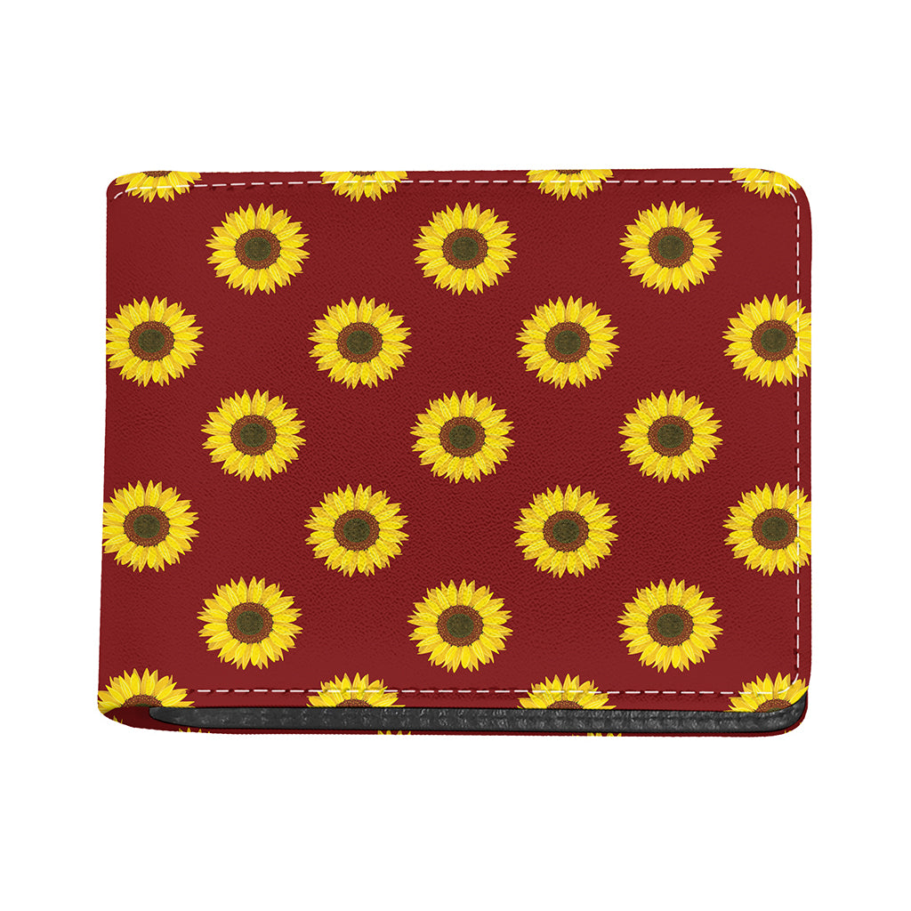Burgundy Sunflower Pattern Print Bifold Wallet