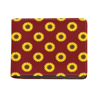 Burgundy Sunflower Pattern Print Bifold Wallet