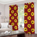 Burgundy Sunflower Pattern Print Dimout Grommet Curtains