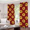 Burgundy Sunflower Pattern Print Blackout Grommet Curtains