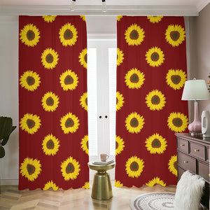 Burgundy Sunflower Pattern Print Blackout Pencil Pleat Curtains