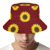 Burgundy Sunflower Pattern Print Bucket Hat