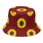 Burgundy Sunflower Pattern Print Bucket Hat