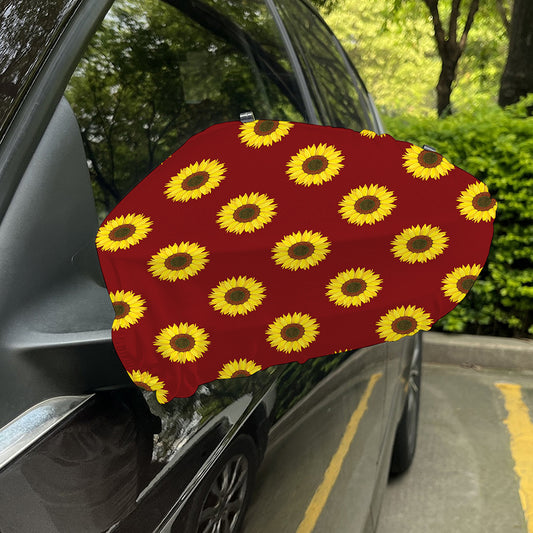 Burgundy Sunflower Pattern Print Car Side Mirror Covers