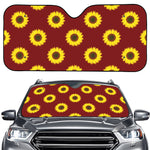 Burgundy Sunflower Pattern Print Car Windshield Sun Shade