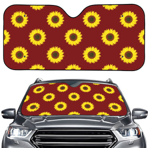 Burgundy Sunflower Pattern Print Car Windshield Sun Shade