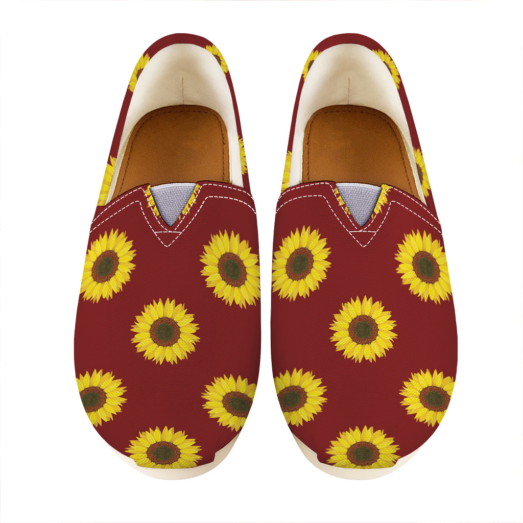 Burgundy Sunflower Pattern Print Casual Shoes