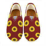 Burgundy Sunflower Pattern Print Casual Shoes