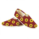 Burgundy Sunflower Pattern Print Casual Shoes