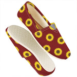 Burgundy Sunflower Pattern Print Casual Shoes