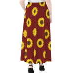 Burgundy Sunflower Pattern Print Chiffon Maxi Skirt