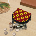 Burgundy Sunflower Pattern Print Coin Purse