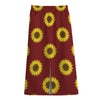 Burgundy Sunflower Pattern Print Cotton Front Slit Maxi Skirt