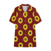 Burgundy Sunflower Pattern Print Cotton Hawaiian Shirt