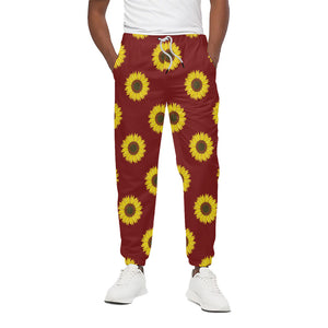 Burgundy Sunflower Pattern Print Cotton Pants