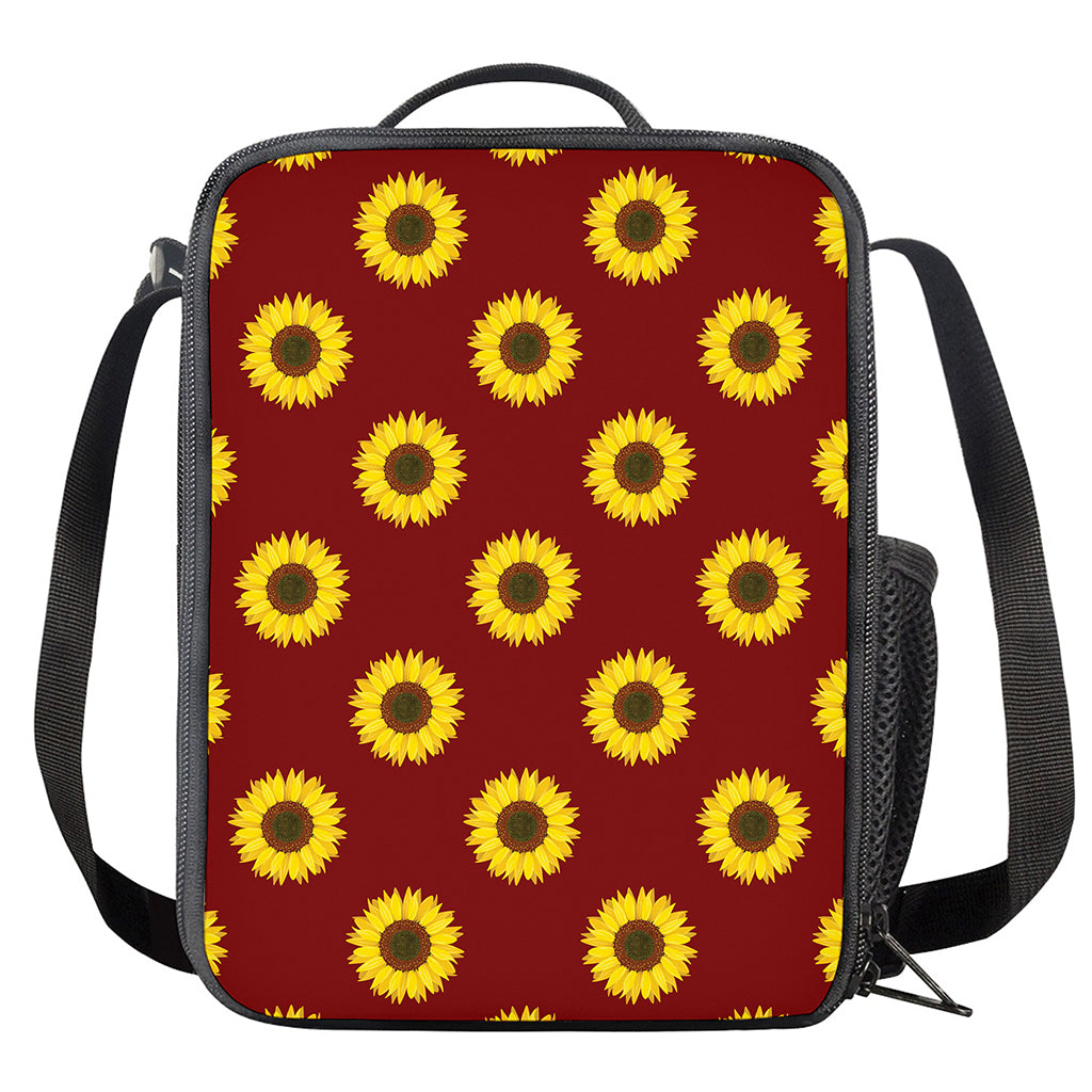 Burgundy Sunflower Pattern Print Crossbody Lunch Bag