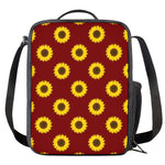 Burgundy Sunflower Pattern Print Crossbody Lunch Bag
