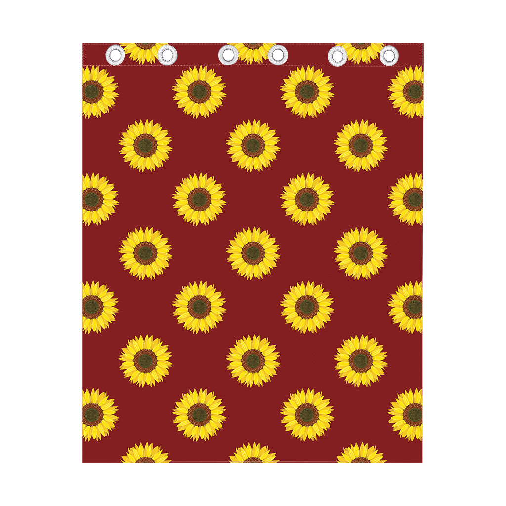 Burgundy Sunflower Pattern Print Curtain