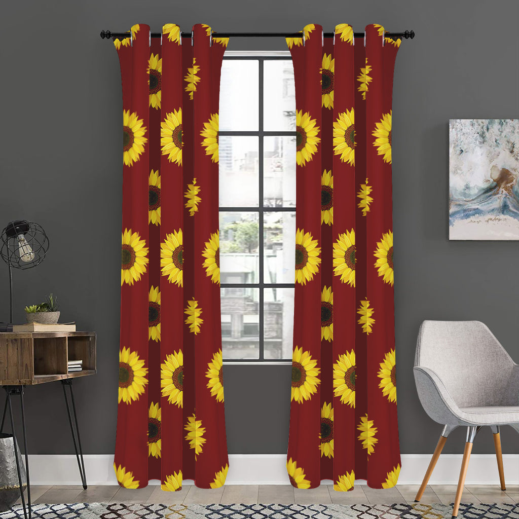 Burgundy Sunflower Pattern Print Curtain