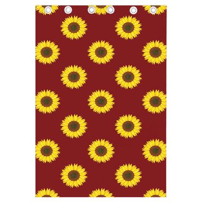 Burgundy Sunflower Pattern Print Curtain