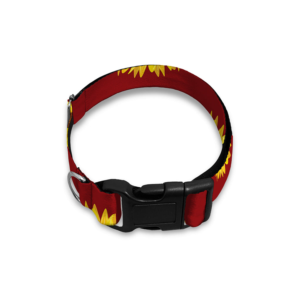 Burgundy Sunflower Pattern Print Dog Collar