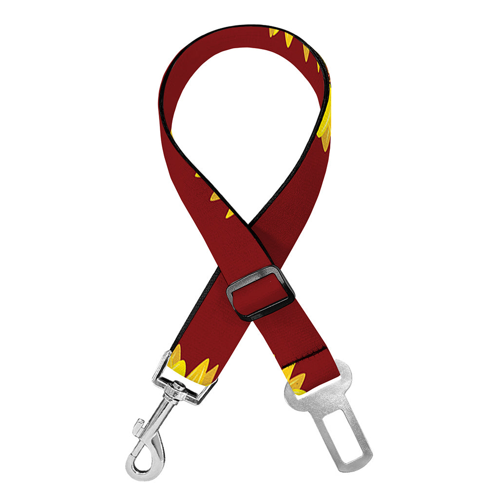 Burgundy Sunflower Pattern Print Dog Seat Belt