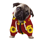 Burgundy Sunflower Pattern Print Dog Zip Up Hoodie