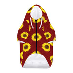 Burgundy Sunflower Pattern Print Dog Zip Up Hoodie