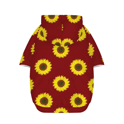 Burgundy Sunflower Pattern Print Dog Zip Up Hoodie