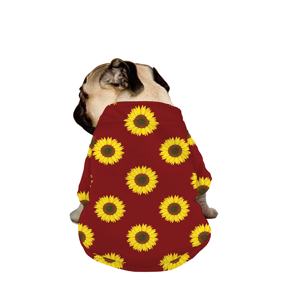 Burgundy Sunflower Pattern Print Dog Zip Up Jacket