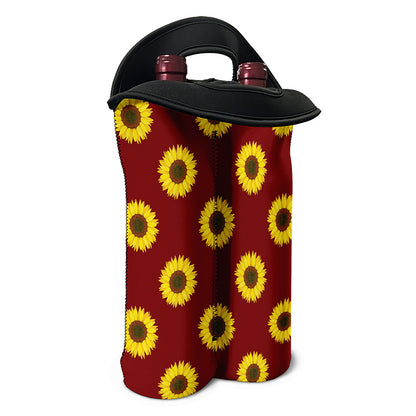 Burgundy Sunflower Pattern Print Double Neoprene Wine Tote
