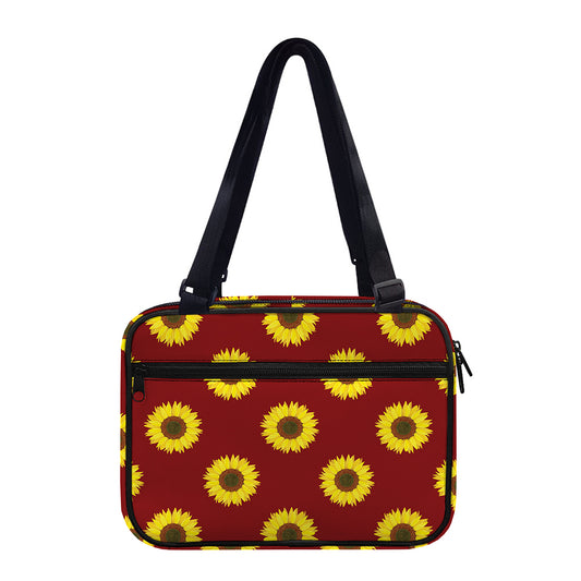 Burgundy Sunflower Pattern Print Double Strap Bible Bag