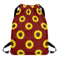 Burgundy Sunflower Pattern Print Drawstring Backpack