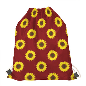 Burgundy Sunflower Pattern Print Drawstring Bag