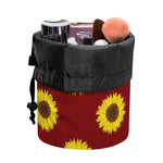 Burgundy Sunflower Pattern Print Drawstring Makeup Bag