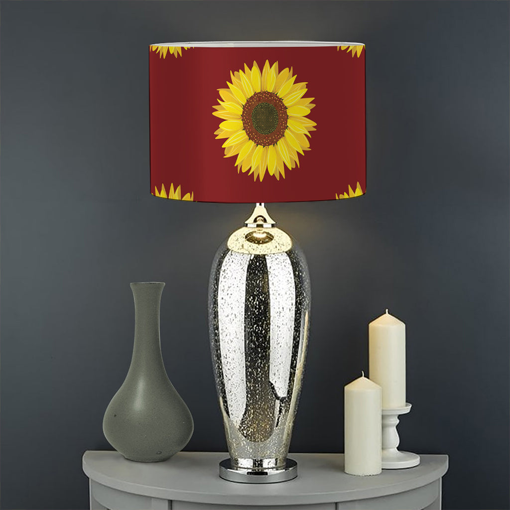 Burgundy Sunflower Pattern Print Drum Lamp Shade