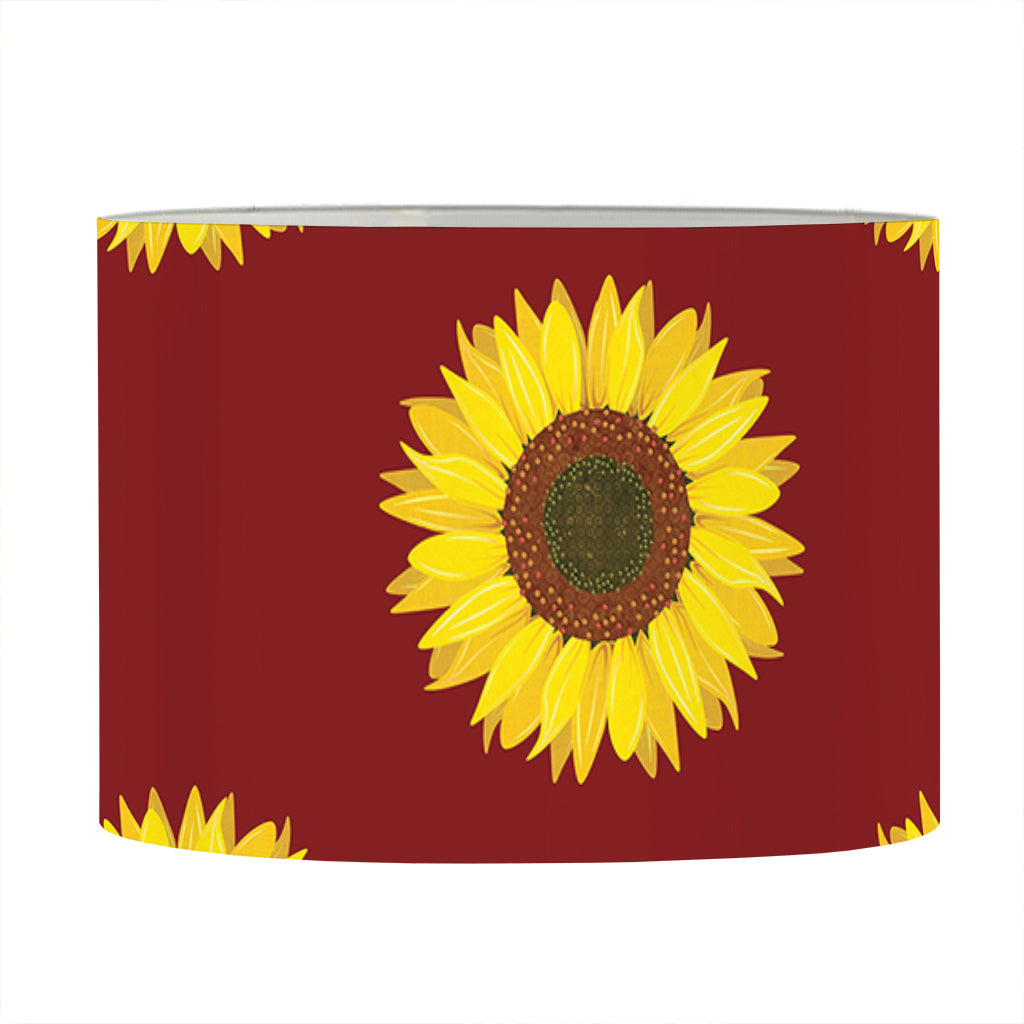 Burgundy Sunflower Pattern Print Drum Lamp Shade