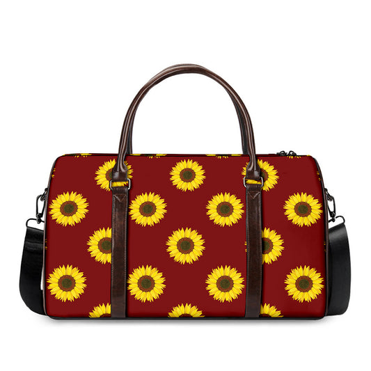 Burgundy Sunflower Pattern Print Duffle Bag